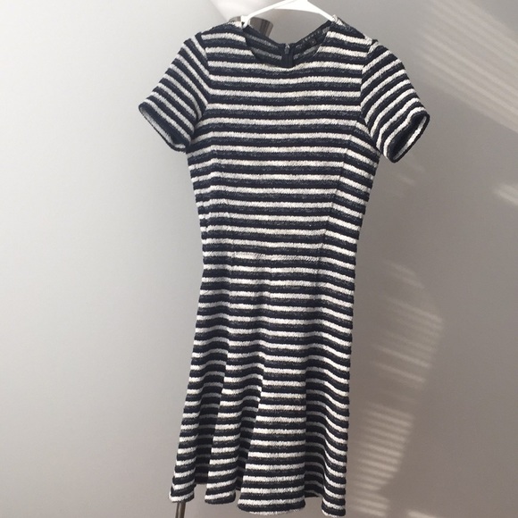 Size 2 Fit & Flare Navy Striped Theory Dress - Picture 2 of 6